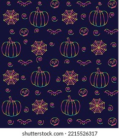 Background for Halloween with Pumpkin, bat, skull and Halloween Elements with colorful stripes and dark blue background. Wallpaper, background or banner Halloween template