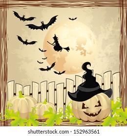 background for Halloween pumpkin and witch and bat