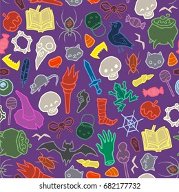 background with Halloween stuff - Pattern for greeting cards, packing, cards, packets, flyers