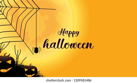 Background of halloween themed: pumpkin, spiderweb,bat