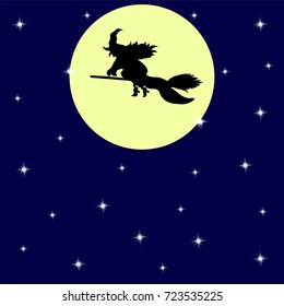 Background Halloween witch on a broom full moon