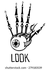 Background with hand draw Human eyeball. Illustration