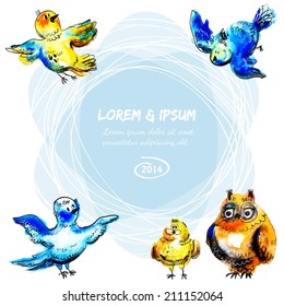 Background with hand drawing by water color a vector birds and a place for you text