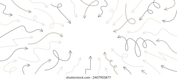 Background of hand drawn arrows. Vector illustration for cover, banner, poster, web and packaging.