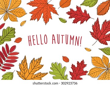 Background With Hand Drawn Autumn Leaves. Fall Of The Leaves. Sketch, Design Elements. Vector Illustration.