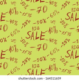 Background with hand drawn big sales prices.