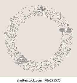 Background with hand drawn birthday party of carnival elements. Vector. 