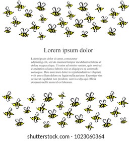 Background with hand drawn cartoons bees, Lorem ipsum stock vector illustration for design
