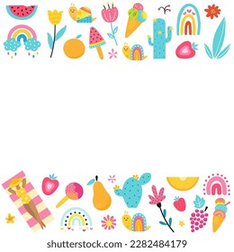 Background of hand drawn colourful summer elements