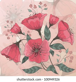 Background with hand drawn flowers. Each element is isolated on a separate layer. EPS 10 vector.