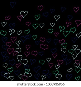 Background with hand drawn hearts. Cute simple pattern with falling hearts for Valentine cards, posters, banners. Vector holiday background. Romantic love motif. Falling confetti.