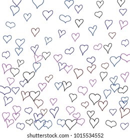 Background with hand drawn hearts. Cute simple pattern with falling hearts for Valentine cards, posters, banners. Vector holiday background. Romantic love motif. Falling confetti.