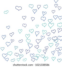 Background with hand drawn hearts. Cute simple pattern with falling hearts for cards, posters, banners, Valentine decoration. Vector holiday background. Romantic love motif. Falling confetti.