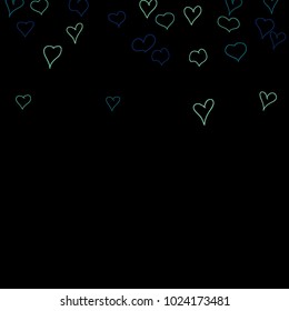 Background with hand drawn hearts. Cute simple pattern with falling hearts for Valentine cards, posters, banners. Vector holiday background. Romantic love motif. Falling confetti.