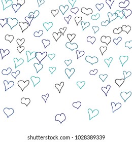 Background with hand drawn hearts. Cute simple pattern with falling hearts for cards, posters, banners, Valentine decoration. Vector holiday background. Romantic love motif. Falling confetti.