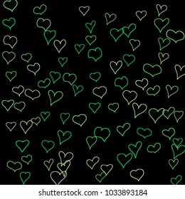 Background with hand drawn hearts. Cute simple pattern with falling hearts for cards, posters, banners, Valentine decoration. Vector holiday background. Romantic love motif. Falling confetti.