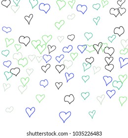 Background with hand drawn hearts. Cute simple pattern with falling hearts for cards, posters, banners, Valentine decoration. Vector holiday background. Romantic love motif. Falling confetti.