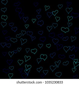 Background with hand drawn hearts. Cute simple pattern with falling hearts for Valentine decoration, cards, banners, posters. Vector holiday background. Romantic love motif. Falling confetti.