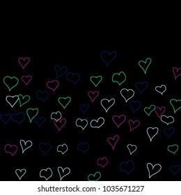 Background with hand drawn hearts. Cute simple pattern with falling hearts for cards, posters, banners, Valentine decoration. Vector holiday background. Romantic love motif. Falling confetti.