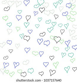 Background with hand drawn hearts. Cute simple pattern with falling hearts for Valentine cards, posters, banners. Vector holiday background. Romantic love motif. Falling confetti.