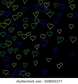 Background with hand drawn hearts. Cute simple pattern with falling hearts for Valentine cards, posters, banners. Vector holiday background. Romantic love motif. Falling confetti.
