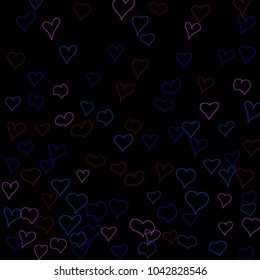 Background with hand drawn hearts. Cute simple pattern with falling hearts for Valentine cards, posters, banners. Vector holiday background. Romantic love motif. Falling confetti.