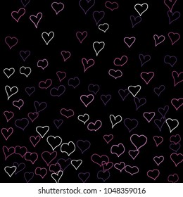 Background with hand drawn hearts. Cute simple pattern with falling hearts for Valentine decoration, cards, banners, posters. Vector holiday background. Romantic love motif. Falling confetti.