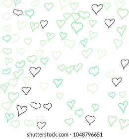 Background with hand drawn hearts. Cute simple pattern with falling hearts for cards, posters, banners, Valentine decoration. Vector holiday background. Romantic love motif. Falling confetti.
