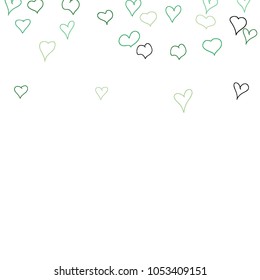 Background with hand drawn hearts. Cute simple pattern with falling hearts for Valentine cards, posters, banners. Vector holiday background. Romantic love motif. Falling confetti.