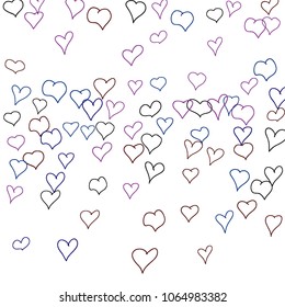 Background with hand drawn hearts. Cute simple pattern with falling hearts for cards, posters, banners, Valentine decoration. Vector holiday background. Romantic love motif. Falling confetti.