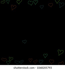 Background with hand drawn hearts. Cute simple pattern with falling hearts for cards, posters, banners, Valentine decoration. Vector holiday background. Romantic love motif. Falling confetti.