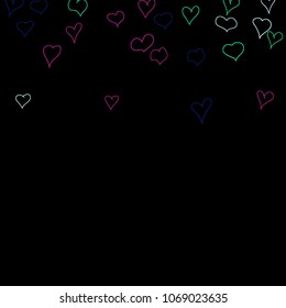 Background with hand drawn hearts. Cute simple pattern with falling hearts for Valentine cards, posters, banners. Vector holiday background. Romantic love motif. Falling confetti.
