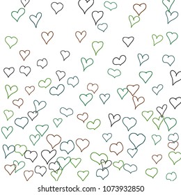 Background with hand drawn hearts. Cute simple pattern with falling hearts for Valentine decoration, cards, banners, posters. Vector holiday background. Romantic love motif. Falling confetti.