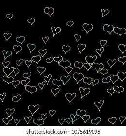 Background with hand drawn hearts. Cute simple pattern with falling hearts for cards, posters, banners, Valentine decoration. Vector holiday background. Romantic love motif. Falling confetti.