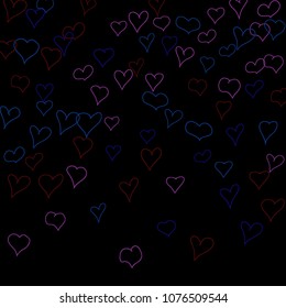 Background with hand drawn hearts. Cute simple pattern with falling hearts for Valentine cards, posters, banners. Vector holiday background. Romantic love motif. Falling confetti.