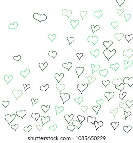 Background with hand drawn hearts. Cute simple pattern with falling hearts for cards, posters, banners, Valentine decoration. Vector holiday background. Romantic love motif. Falling confetti.