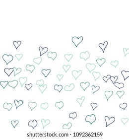 Background with hand drawn hearts. Cute simple pattern with falling hearts for cards, posters, banners, Valentine decoration. Vector holiday background. Romantic love motif. Falling confetti.