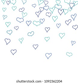 Background with hand drawn hearts. Cute simple pattern with falling hearts for cards, posters, banners, Valentine decoration. Vector holiday background. Romantic love motif. Falling confetti.