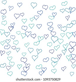 Background with hand drawn hearts. Cute simple pattern with falling hearts for Valentine decoration, cards, banners, posters. Vector holiday background. Romantic love motif. Falling confetti.