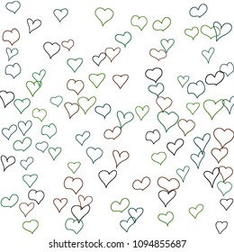 Background with hand drawn hearts. Cute simple pattern with falling hearts for cards, posters, banners, Valentine decoration. Vector holiday background. Romantic love motif. Falling confetti.