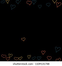 Background with hand drawn hearts. Cute simple pattern with falling hearts for cards, posters, banners, Valentine decoration. Vector holiday background. Romantic love motif. Falling confetti.