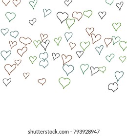 Background with hand drawn hearts. Cute simple pattern with falling hearts for Valentine cards, posters, banners. Vector holiday background. Romantic love motif. Falling confetti.