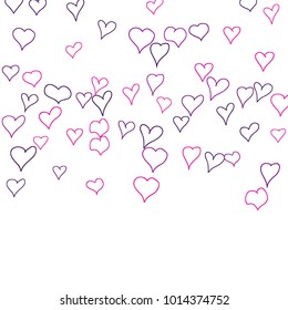 Background with hand drawn hearts. Lovely simple pattern with falling hearts for Valentine decoration, cards, banners, posters. Vector holiday background. Romantic love motif. Falling confetti.