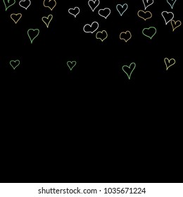 Background with hand drawn hearts. Lovely simple pattern with falling hearts for Valentine cards, posters, banners. Vector holiday background. Romantic love motif. Falling confetti.