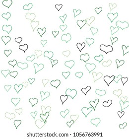 Background with hand drawn hearts. Lovely simple pattern with falling hearts for Valentine decoration, cards, banners, posters. Vector holiday background. Romantic love motif. Falling confetti.