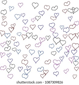 Background with hand drawn hearts. Lovely simple pattern with falling hearts for Valentine decoration, cards, banners, posters. Vector holiday background. Romantic love motif. Falling confetti.