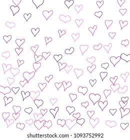 Background with hand drawn hearts. Lovely simple pattern with falling hearts for Valentine decoration, cards, banners, posters. Vector holiday background. Romantic love motif. Falling confetti.