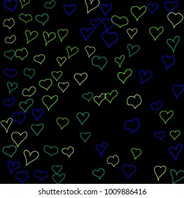Background with hand drawn hearts. Pretty simple pattern with falling hearts for Valentine cards, posters, banners. Vector holiday background. Romantic love motif. Falling confetti.