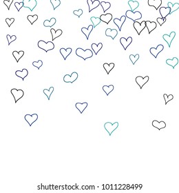 Background with hand drawn hearts. Pretty simple pattern with falling hearts for Valentine cards, posters, banners. Vector holiday background. Romantic love motif. Falling confetti.