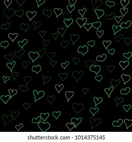 Background with hand drawn hearts. Pretty simple pattern with falling hearts for cards, posters, banners, Valentine decoration. Vector holiday background. Romantic love motif. Falling confetti.